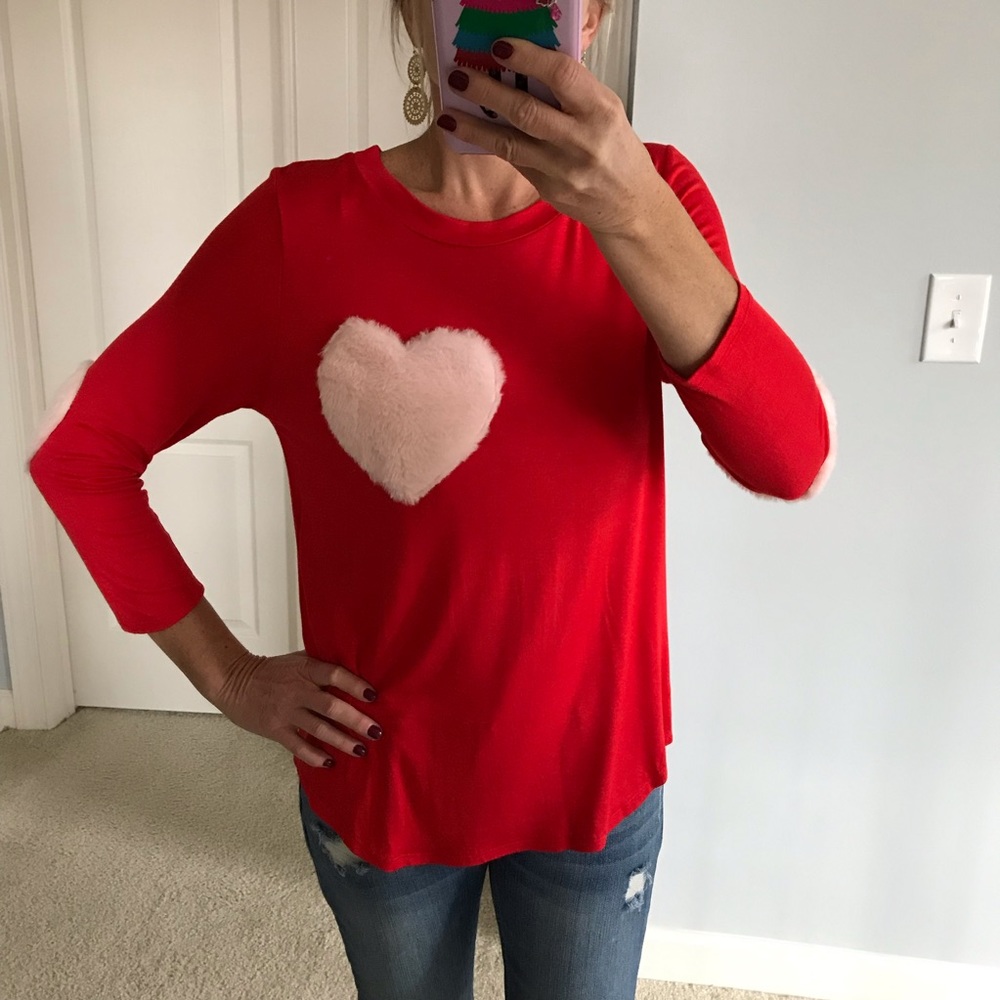 Red, Fuzzy Heart Tunic Top - Picture 5 of 6